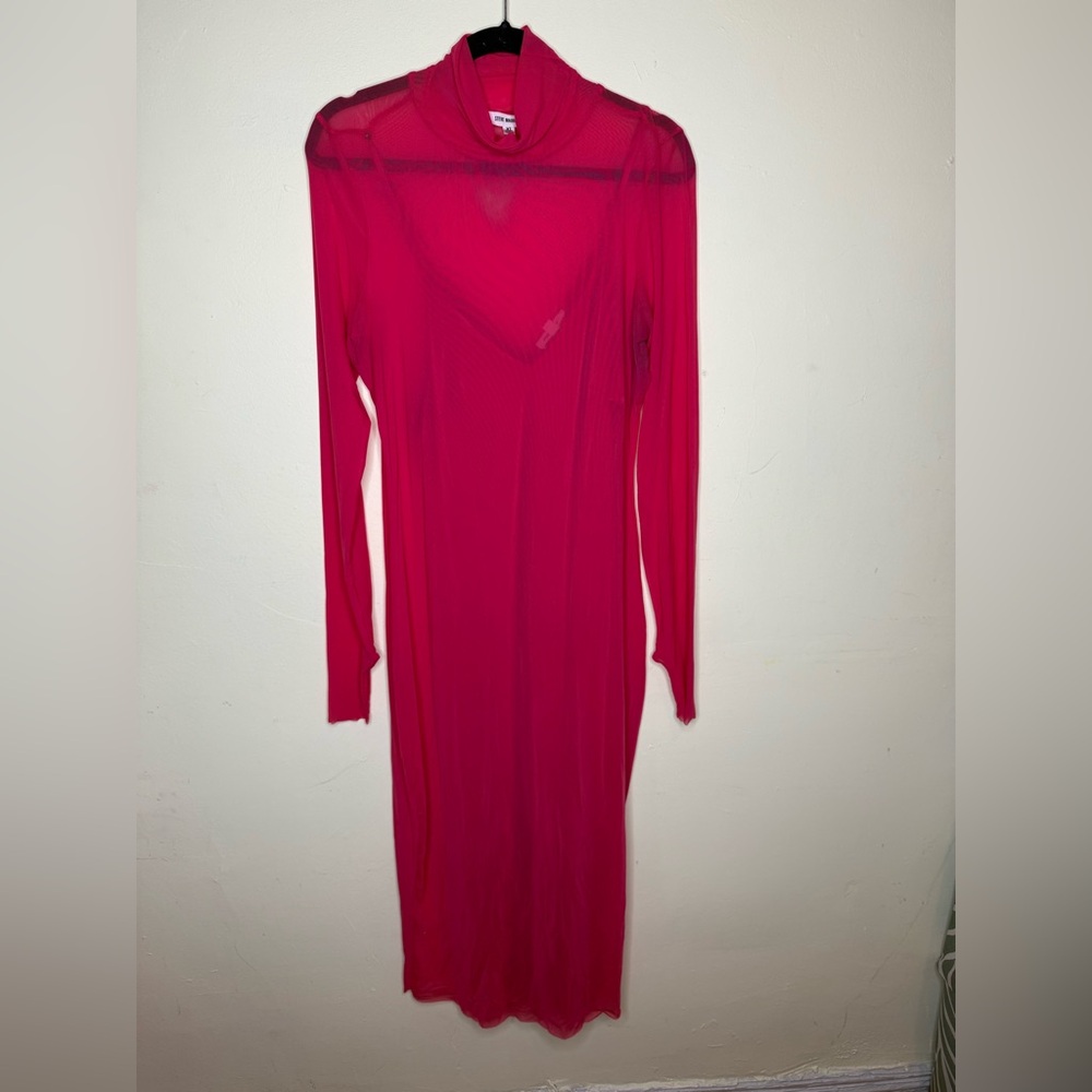 Steve Madden Hot Pink Sheer Turtleneck Vivienne Dress | XL | Long Sleeve